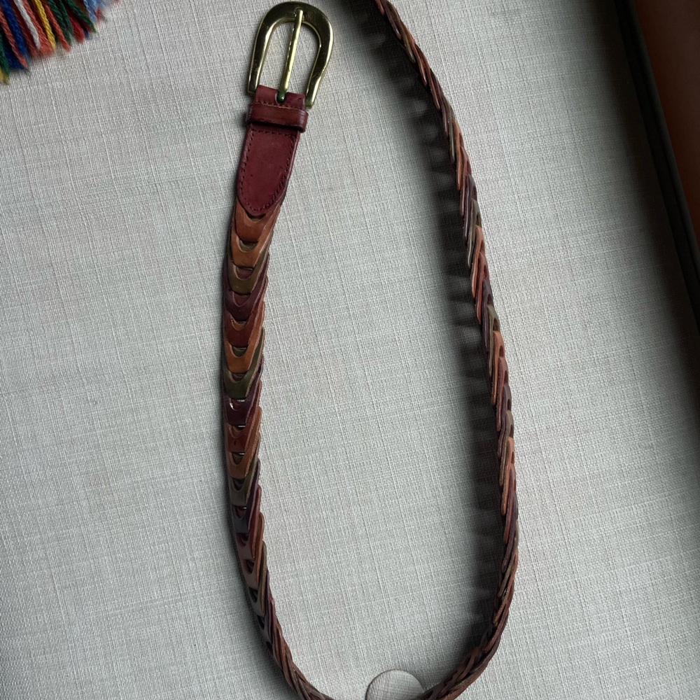 Charter Club Red and Brown Looped Leather Belt